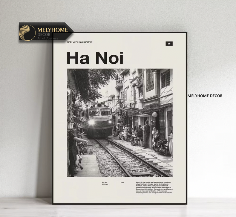 Tranh Hà Nội Xưa Trắng Đen Đường Ray Xe Lửa Đơn Dọc Treo Tường Tráng Gương / Canvas Cao Cấp Trừu Tượng Nghệ thuật trắng Tối Giản TTDN2313- MELYHOME