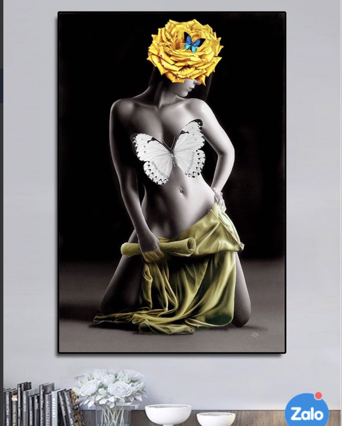 Tranh Đơn Dọc Treo Tường Tráng Gương / Canvas Tone Trắng Cô gái Khoả Thân Sexy CG10- MELYHOME