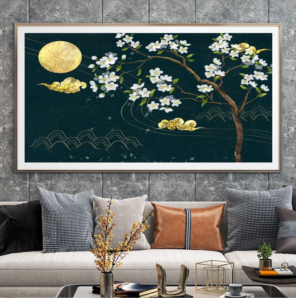 Tranh treo tường đơn dọc ngang canvas Tráng gương hoa lá (tỷ lệ 1:2) -3