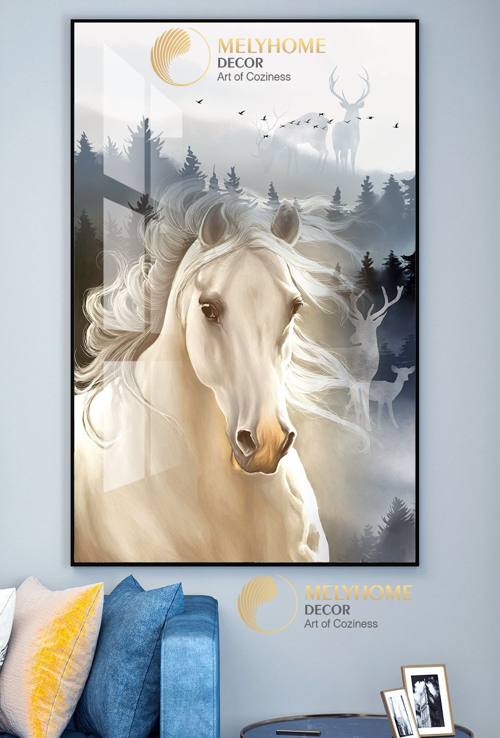 Tranh treo tường đơn dọc canvas Tráng gương ngựa hiện đại (tỷ lệ 2:3) -2