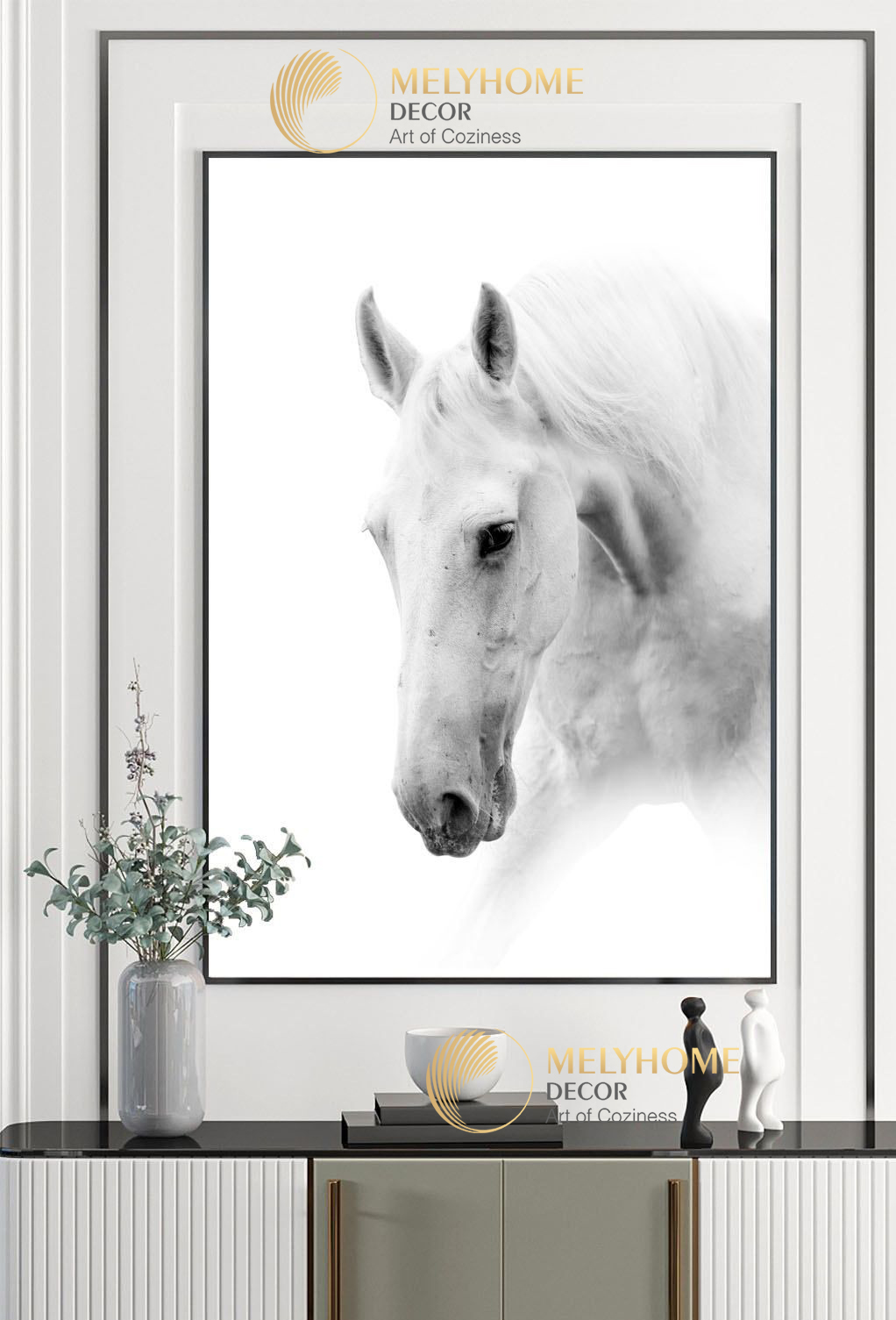 Tranh treo tường đơn dọc canvas Tráng gương ngựa hiện đại (tỷ lệ 2:3) -1