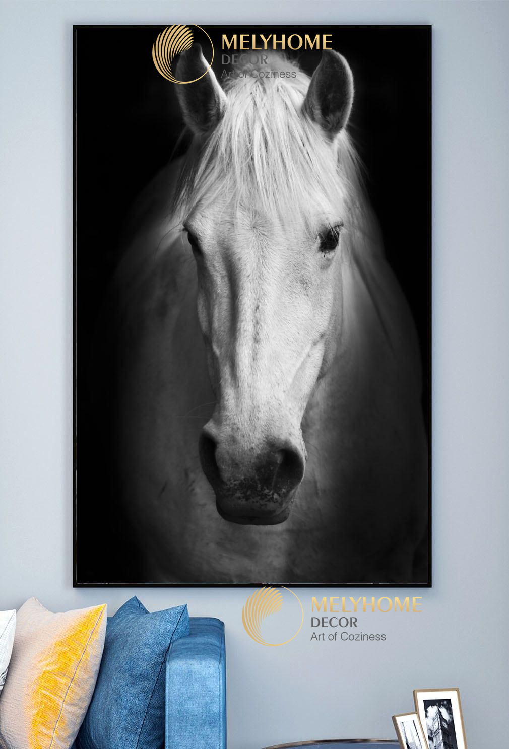 Tranh treo tường đơn dọc canvas Tráng gương ngựa hiện đại (tỷ lệ 2:3) -3
