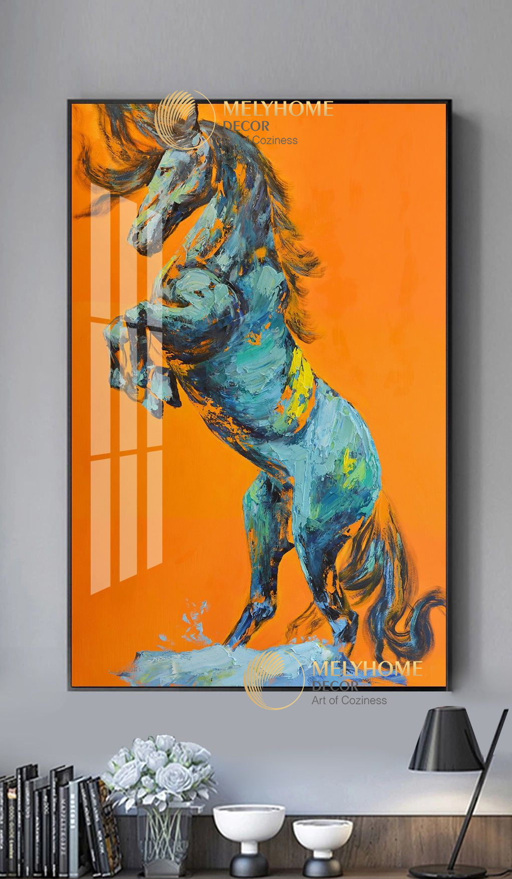 Tranh treo tường đơn dọc canvas Tráng gương ngựa hiện đại (tỷ lệ 2:3) -5