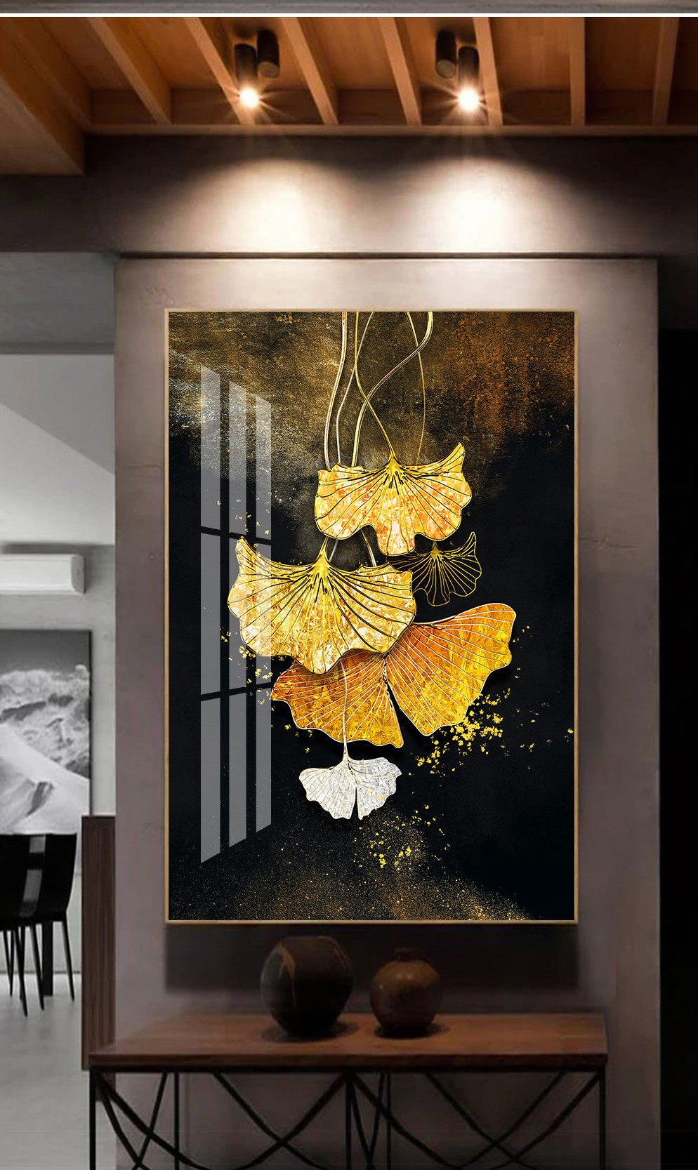 Tranh Đơn Treo Tường Tráng gương/Canvas Treo Hành Lang Lá Bạch Quả - MELYHOME- 5