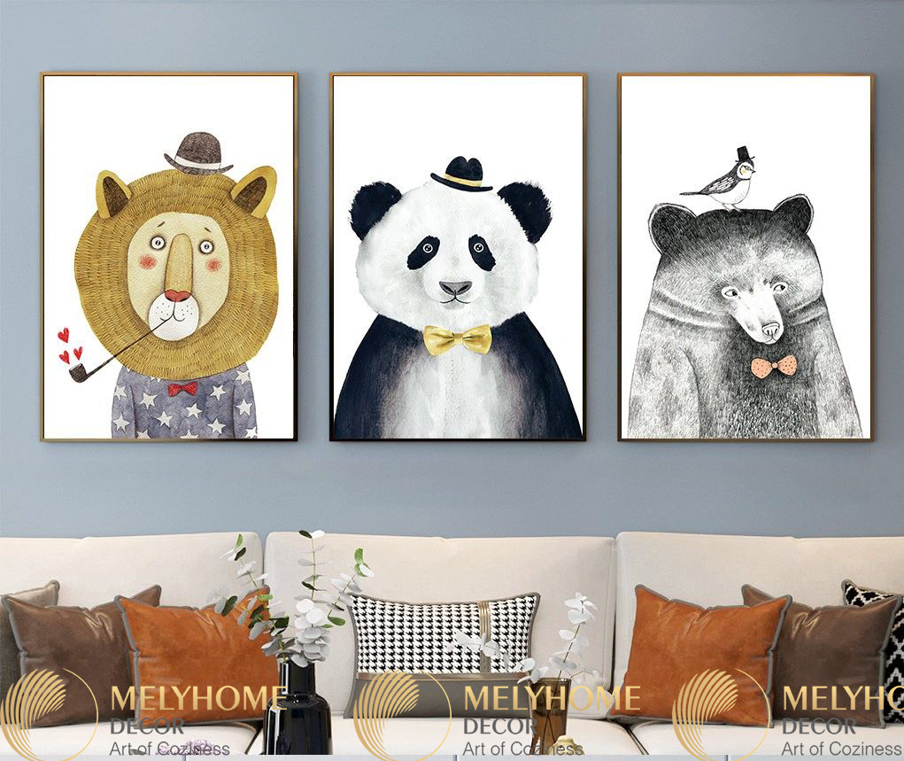 Bộ 3 tranh treo tường tranh hoạt hình trẻ em hoạt hình động vật canvas Tráng gương cao cấp-21