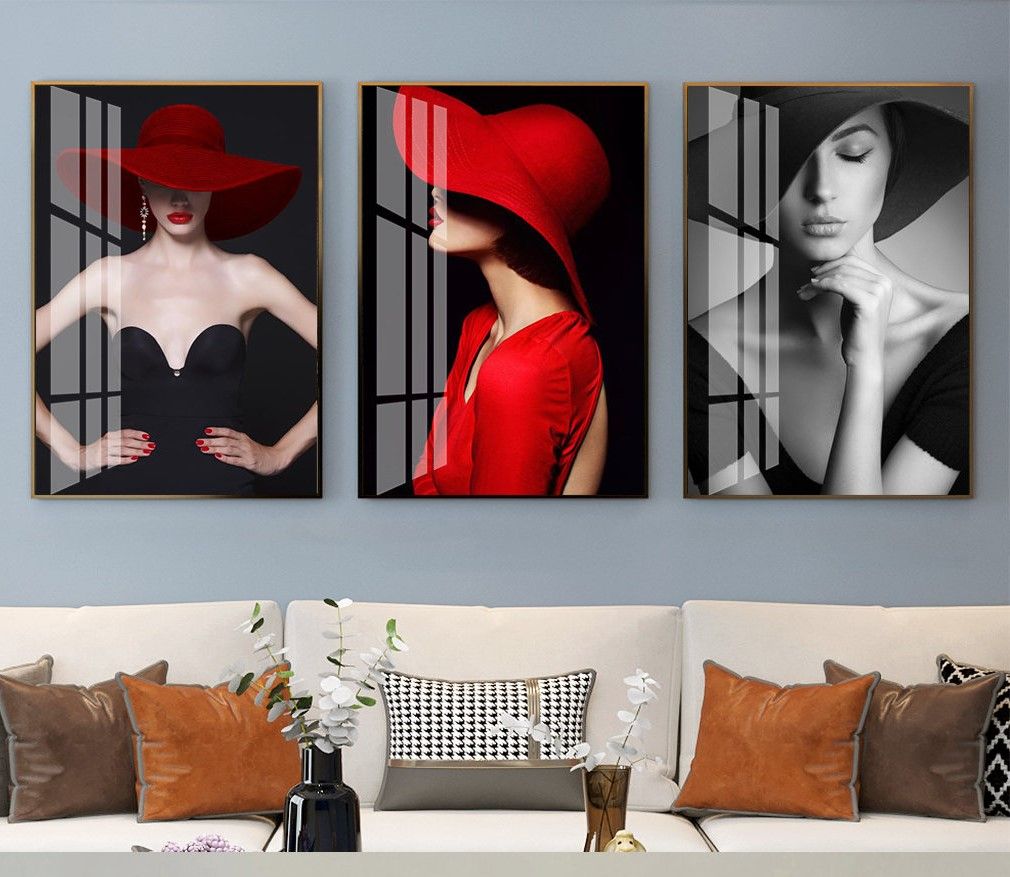 Bộ 3 tranh treo tường Canvas Tráng gương cao cấp chân dung cô gái khoả thân nghệ thuật -3