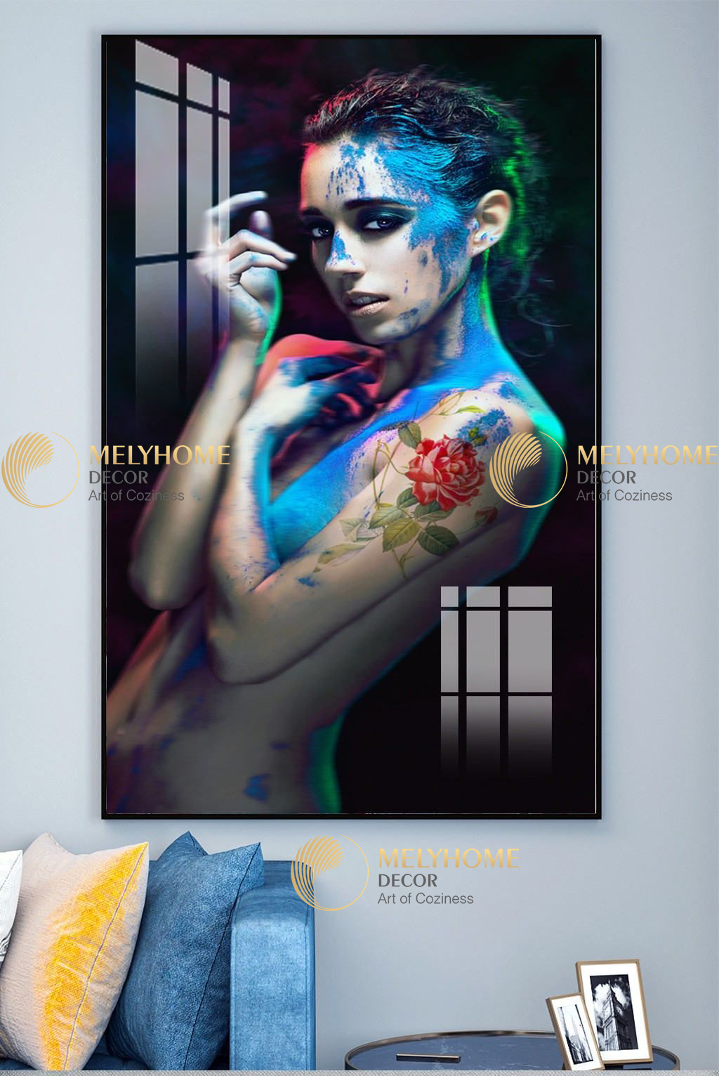 Tranh treo tường đơn dọc canvas Tráng gương cao cấp Cô gái chân dung dịu dàng khoả thân nghệ thuật (tỷ lệ 2:3) -3