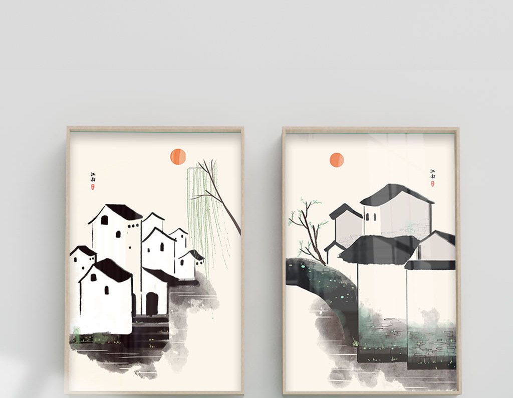Bộ 2 tranh treo tường canvas Tráng gương trắng đen phong cảnh- 1