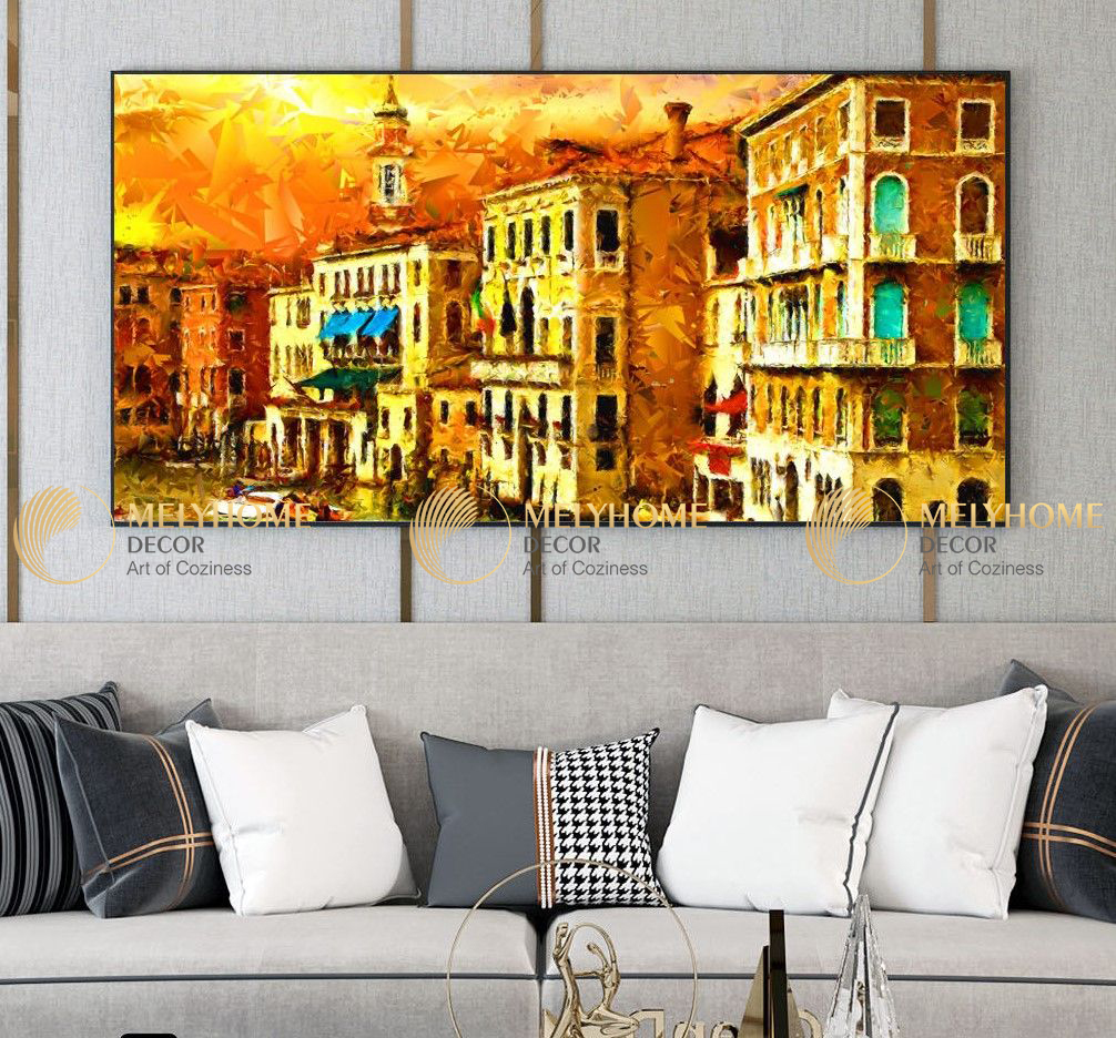 Tranh treo tường đơn dọc ngang canvas Tráng gương thành phố hiện đại (tỷ lệ 1:2) -2