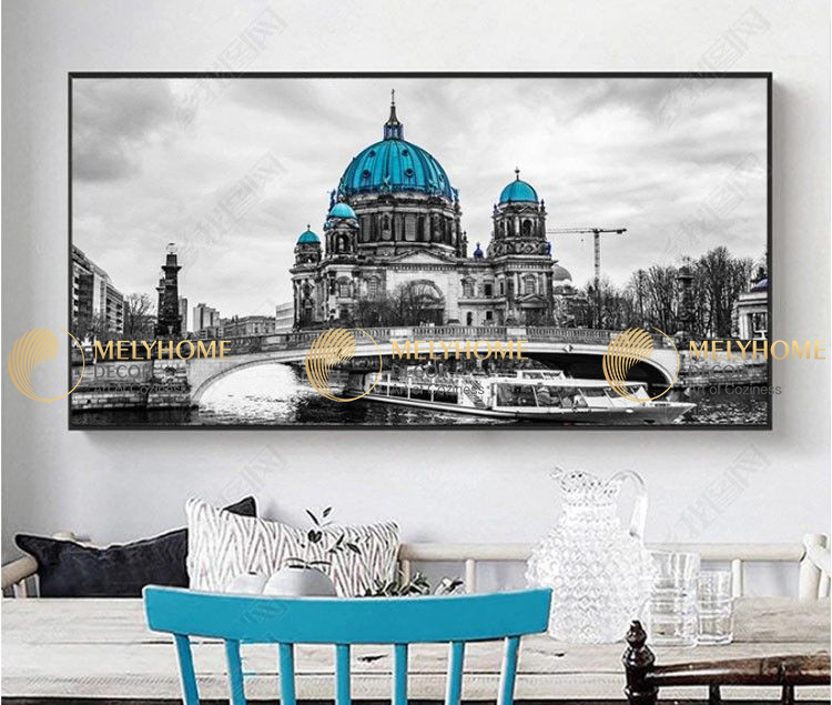 Tranh treo tường đơn dọc ngang canvas Tráng gương thành phố hiện đại (tỷ lệ 1:2) -5