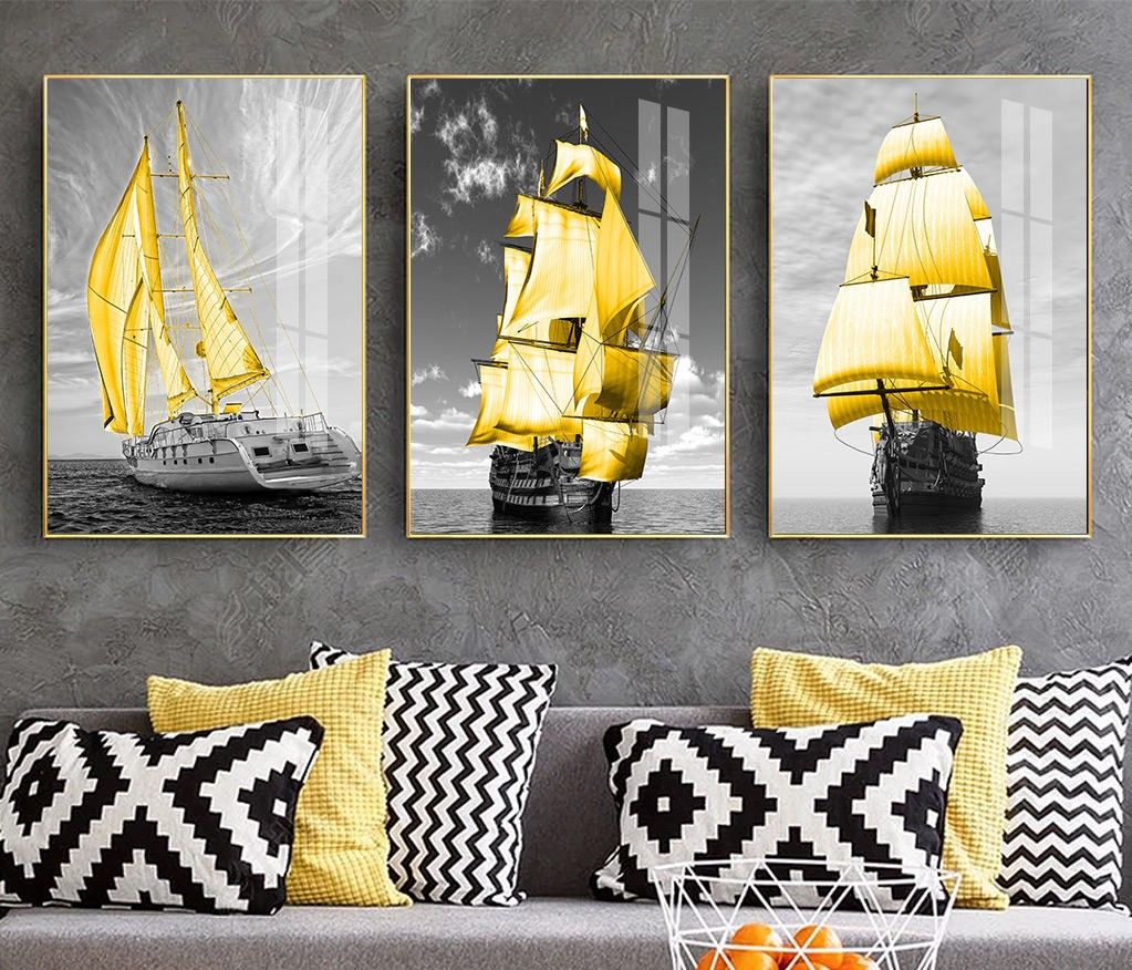 Bộ 3 tranh treo tường Thuyền Biển phong cách Bắc Âu -26