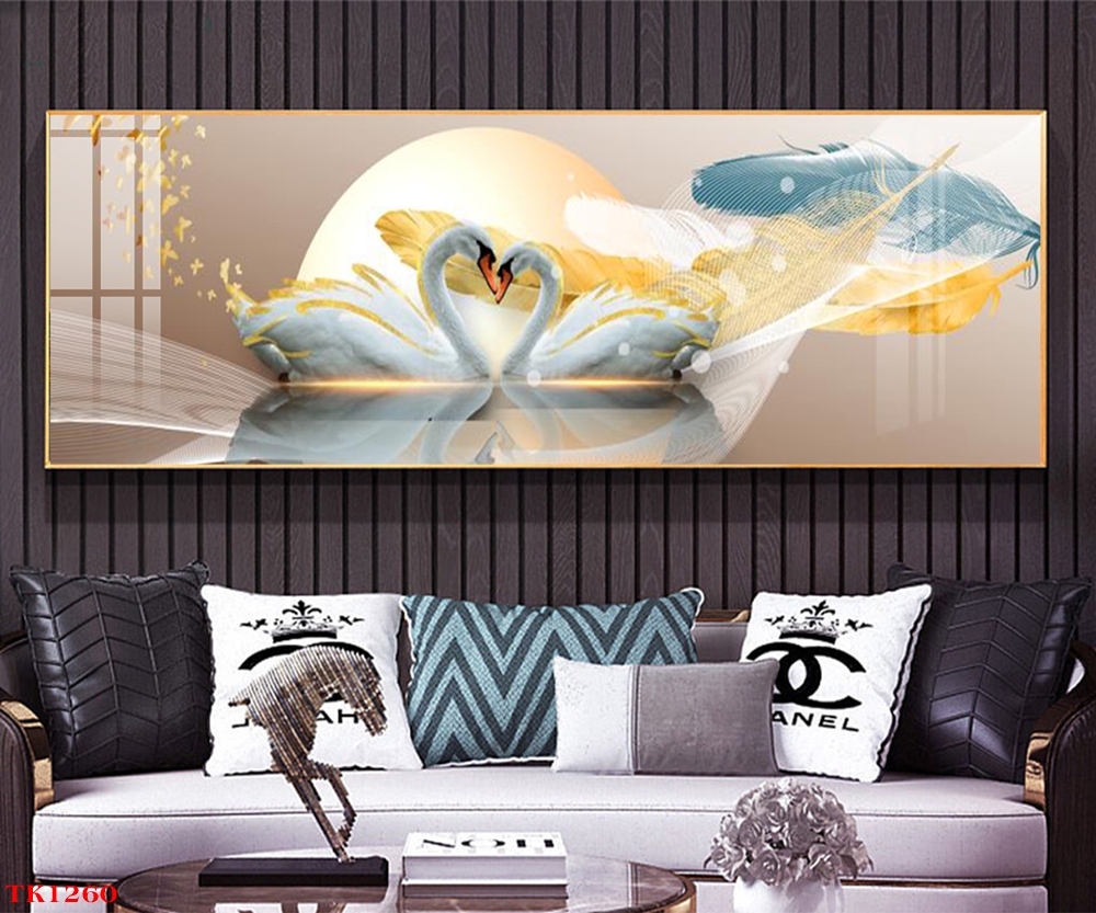Tranh treo tường đơn ngang Tráng gương / Canvas - Đôi Thiên Nga Uyên Ương- NTT4-13