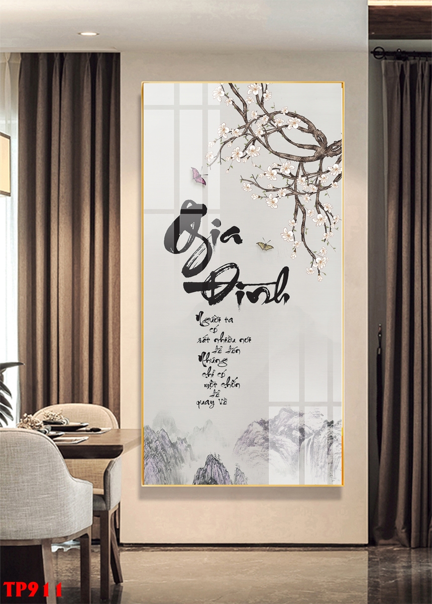 Tranh đơn treo tường Tráng gương Cao Cấp - Thư Pháp Chữ Gia Đình -  tỷ lệ 1:2 -17