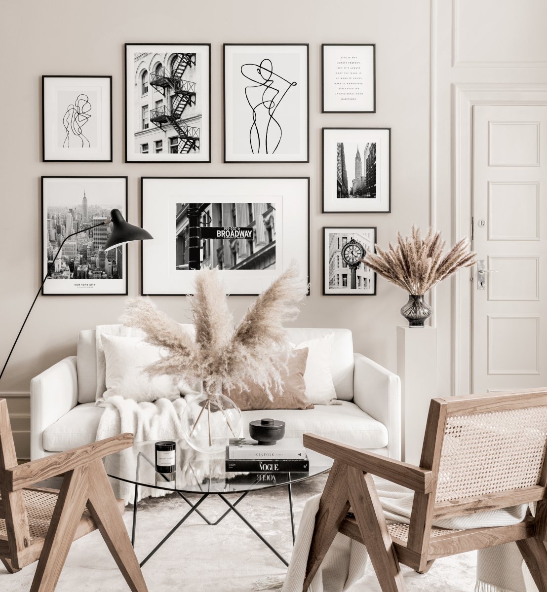 Bộ 8 Tranh Treo Tường Tráng gương/Canvas Trắng Đen Phong Cảnh Thành Phố Châu Âu Hình Học Trừu Tượng Tối Giản Boho Minimalism - MELYHOME
