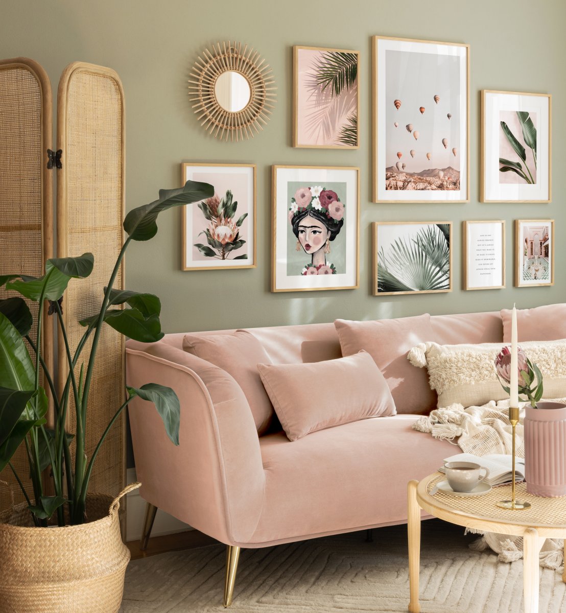 Bộ 8 Tranh Treo Tường Tráng gương/Canvas Trắng Đen Phong Cảnh Khinh Khí Cầu Cô Gái Lá Cây Tropical Trừu Tượng Tối Giản Boho Minimalism - MELYHOME