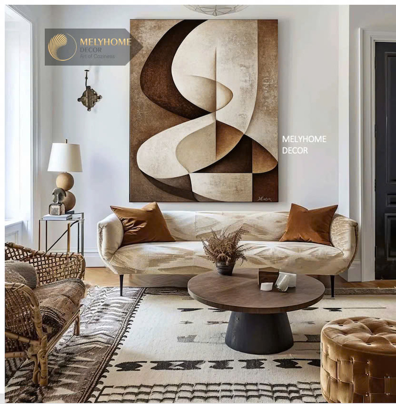 Tranh Nâu Cafe Xám Be Phong Cảnh Trừu Tượng Boho Minimalist Wabi Sabi Nhật Bản Tối Giản Đơn Dọc Treo Tường Tráng Gương / Canvas Cao Cấp Trang trí