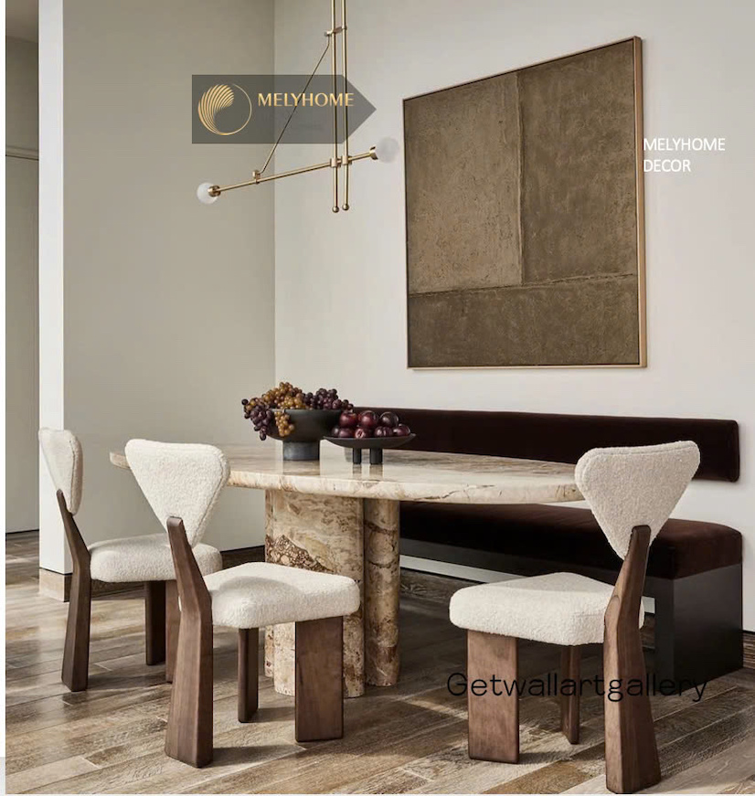 Tranh treo tường đơn vuông- Tráng gương Cao Cấp Nâu Đất Cafe Trừu tượng IN Kiểu Sơn Dầu Wabi sabi Tối Giản Minimalist - MELYHOME DECOR