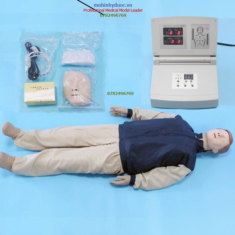 Hình ảnh mô hình toàn bộ hồi sinh tim phổi CPR toàn thân kèm phụ kiện:
