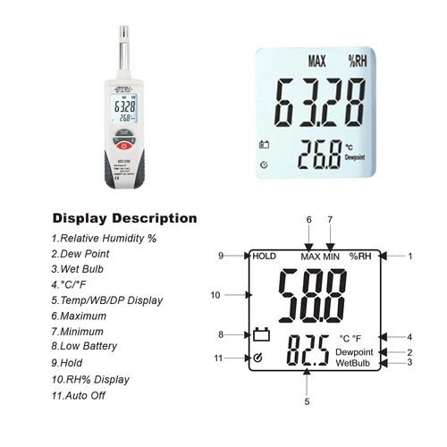 MÁY ĐO ĐỘ ẨM VÀ NHIỆT ĐỘ KHÔNG KHÍ HT-350