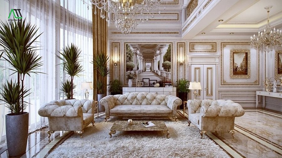 Gợi ý cách trang trí phào chỉ cho phòng khách tân cổ điển