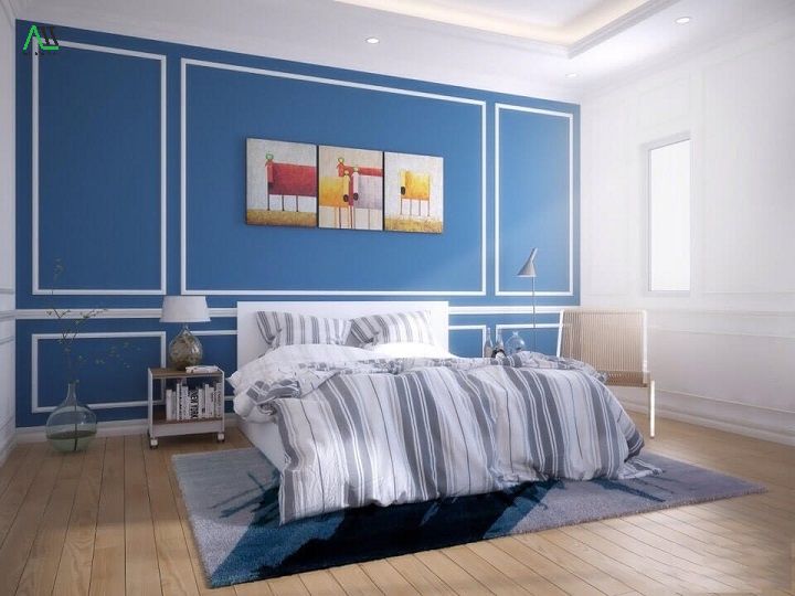 Cách trang trí phào chỉ PS cho vách đầu giường phòng ngủ 