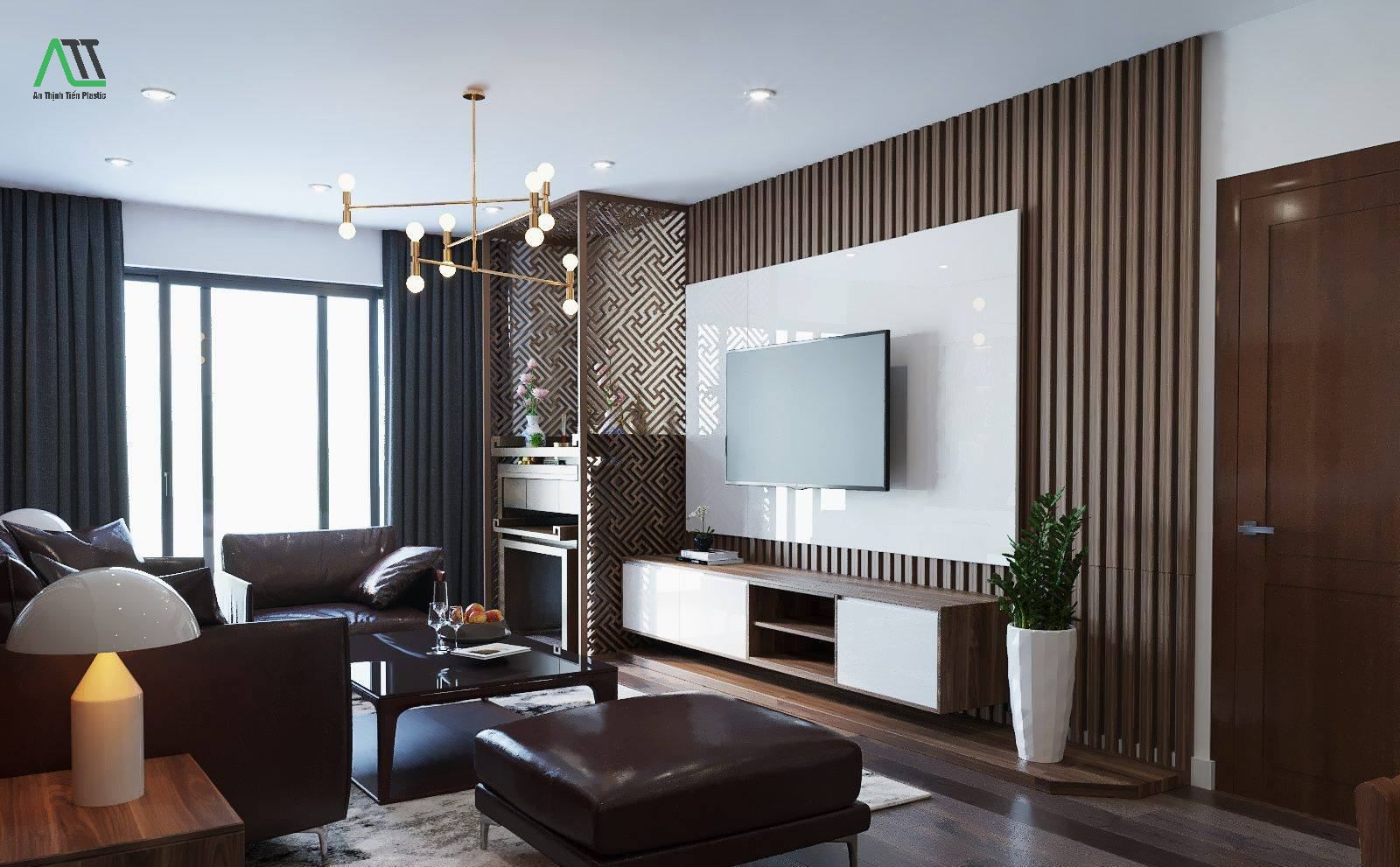 nhựa giả gỗ ốp tường phòng khách