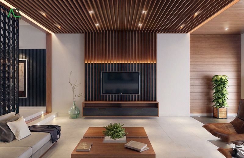 nhựa giả gỗ ốp tường phòng khách