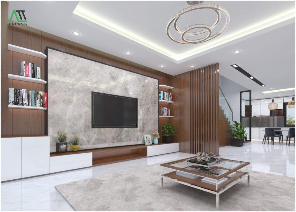 nhựa giả gỗ ốp tường phòng khách