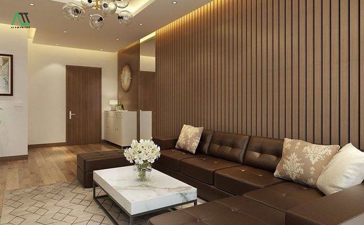 nhựa giả gỗ ốp tường phòng khách