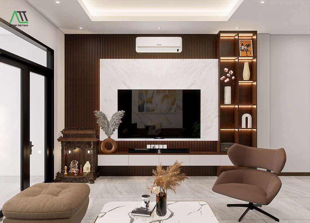nhựa giả gỗ ốp tường phòng khách