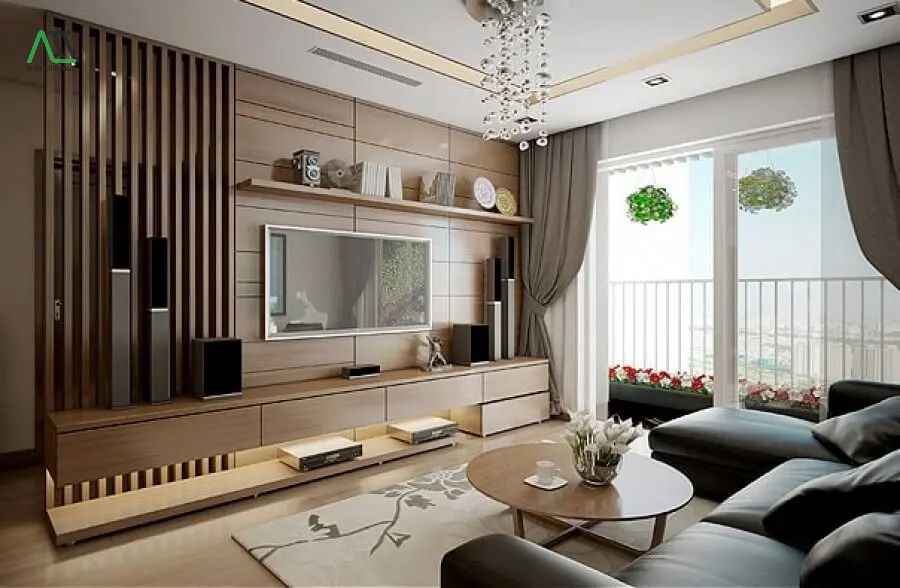nhựa giả gỗ ốp tường phòng khách