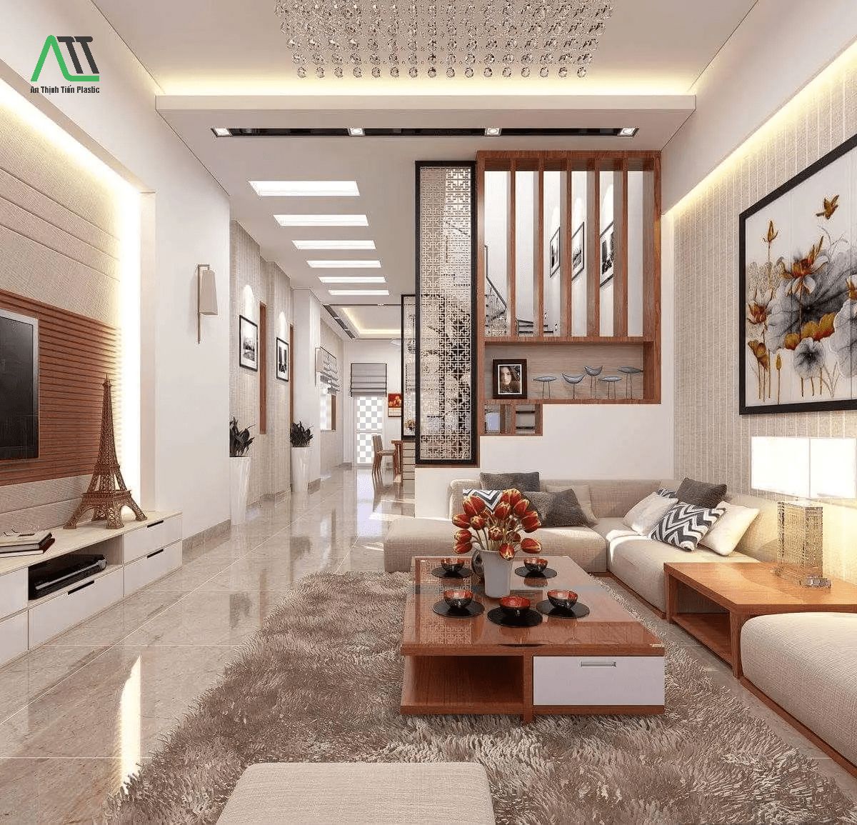 nhựa giả gỗ ốp tường phòng khách