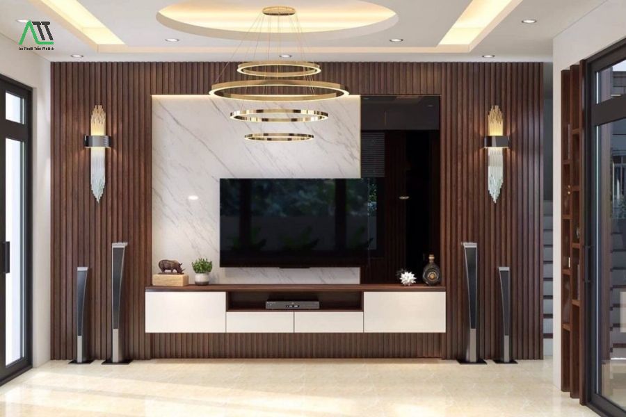nhựa giả gỗ ốp tường phòng khách