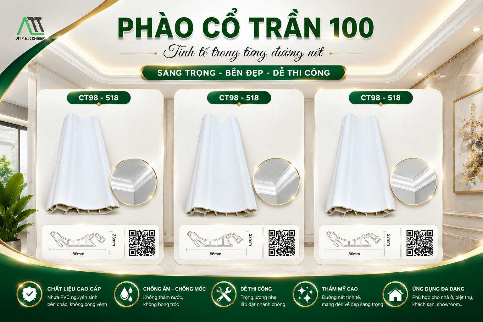 phào cổ trần trắng