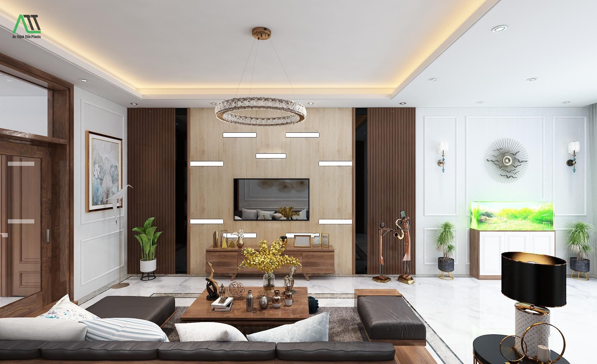 thi công tấm gỗ nhựa ốp tường