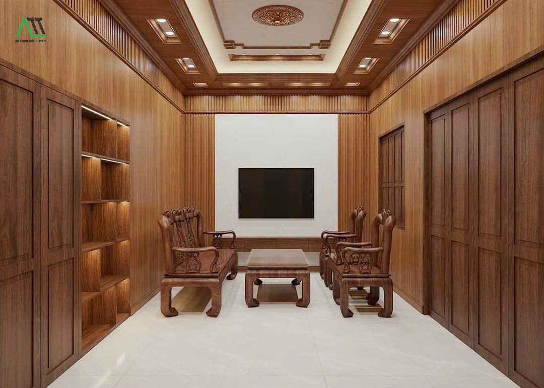 thi công tấm ốp tường giả gỗ