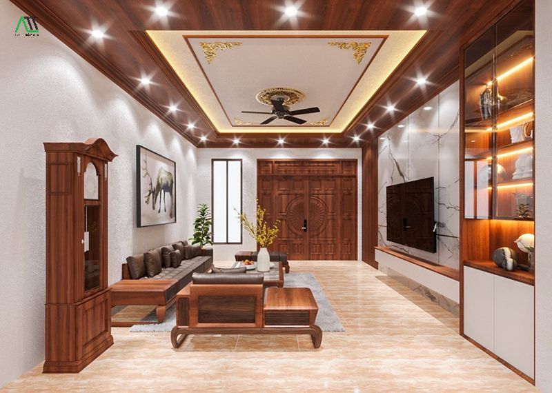 Các mẫu trần nhựa giả gỗ phòng khách