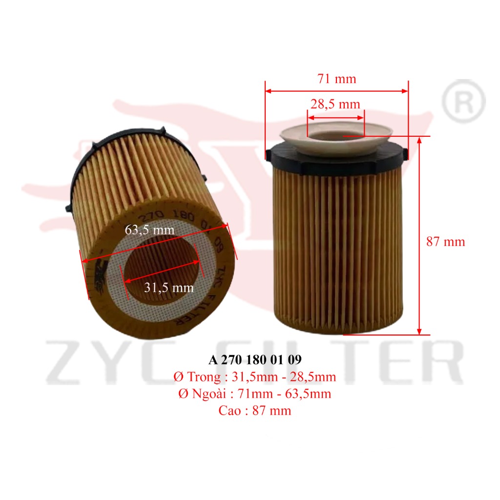 Lọc nhớt MERCEDES-BENZ Class C, E, CLA, GLA, GLC đời 2012~ tuỳ dòng xe (Mã: A 270 180 01 09)