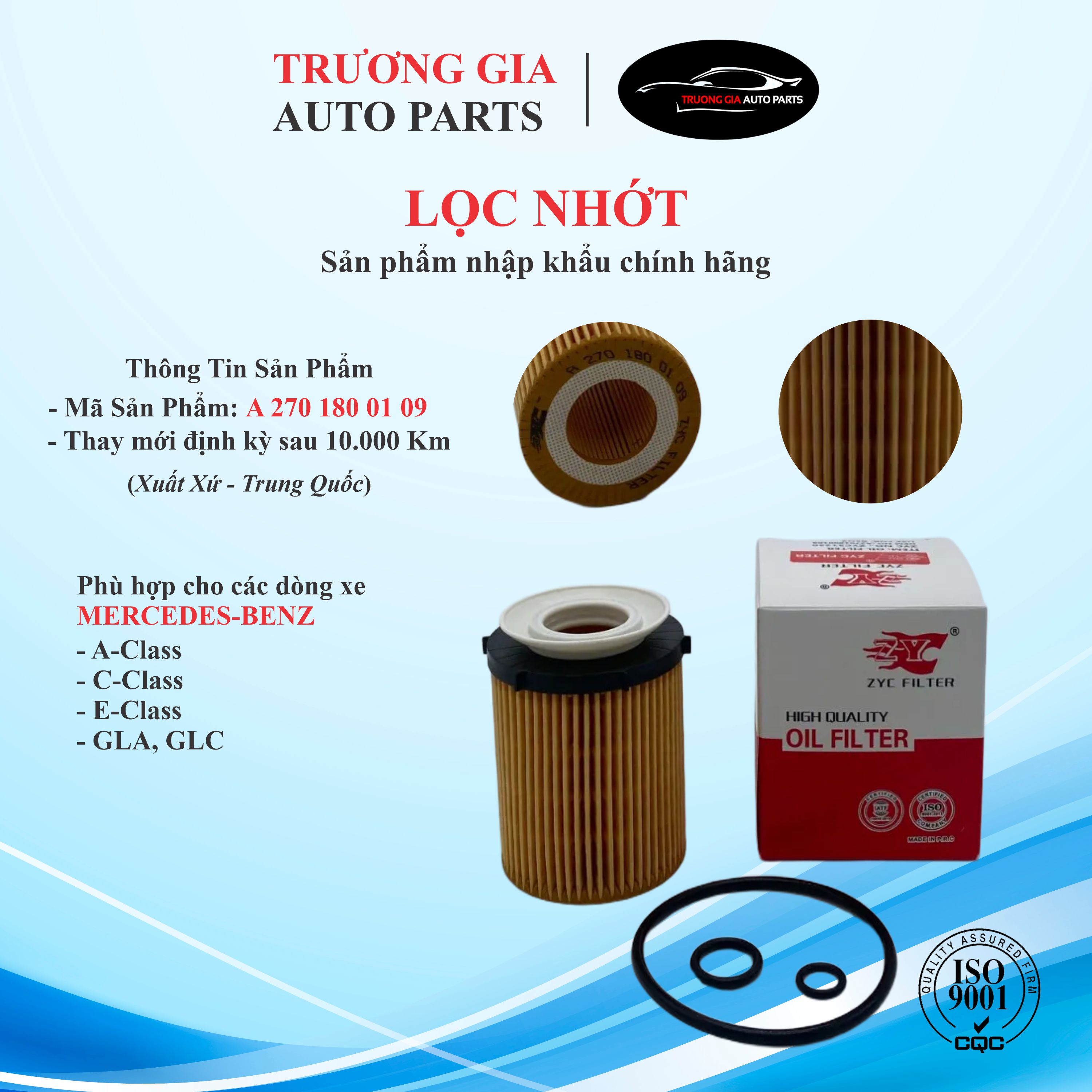 Lọc nhớt MERCEDES-BENZ Class C, E, CLA, GLA, GLC đời 2012~ tuỳ dòng xe (Mã: A 270 180 01 09)
