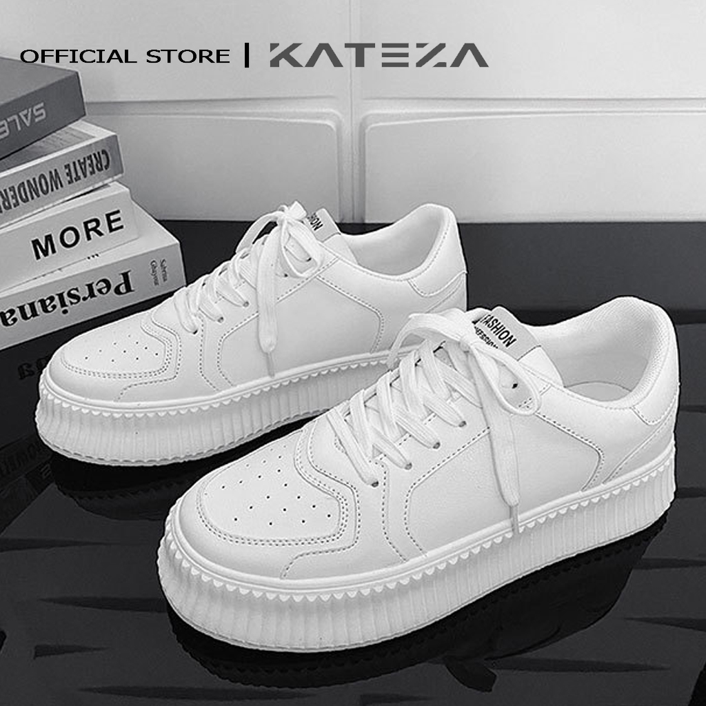 Giày thể thao nam KATEZA66 da trắng tăng chiều cao unisex cao cấp đế răng cưa phong cách năng động trẻ trung