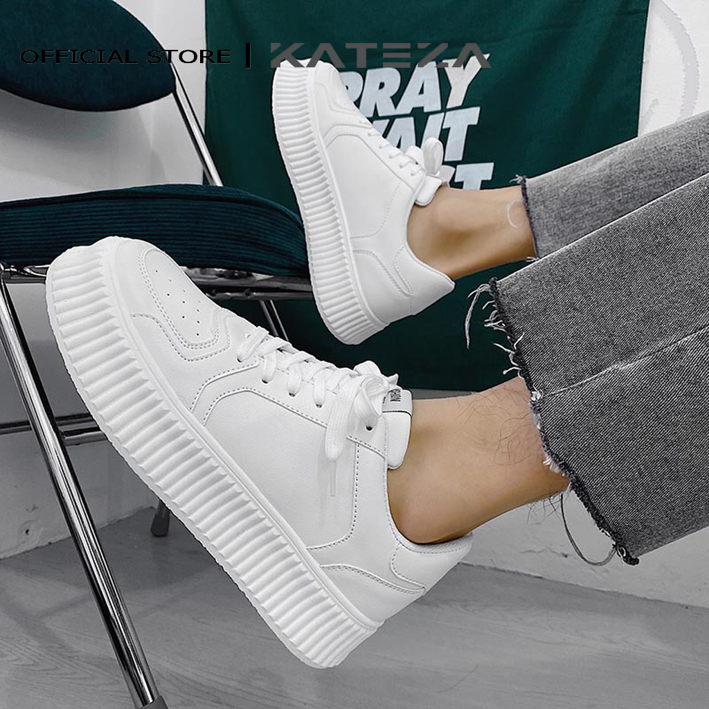 Giày thể thao nam KATEZA66 da trắng tăng chiều cao unisex cao cấp đế răng cưa phong cách năng động trẻ trung