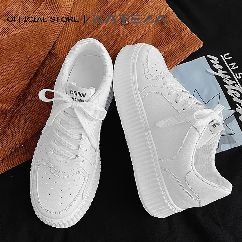 Giày thể thao nam KATEZA66 da trắng tăng chiều cao unisex cao cấp đế răng cưa phong cách năng động trẻ trung