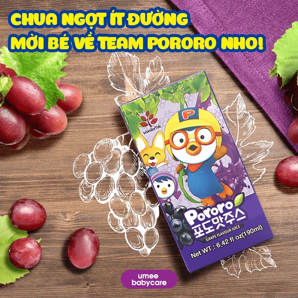 Nước Ép Trái Cây Pororo Segom - Vị Nho - 190ml