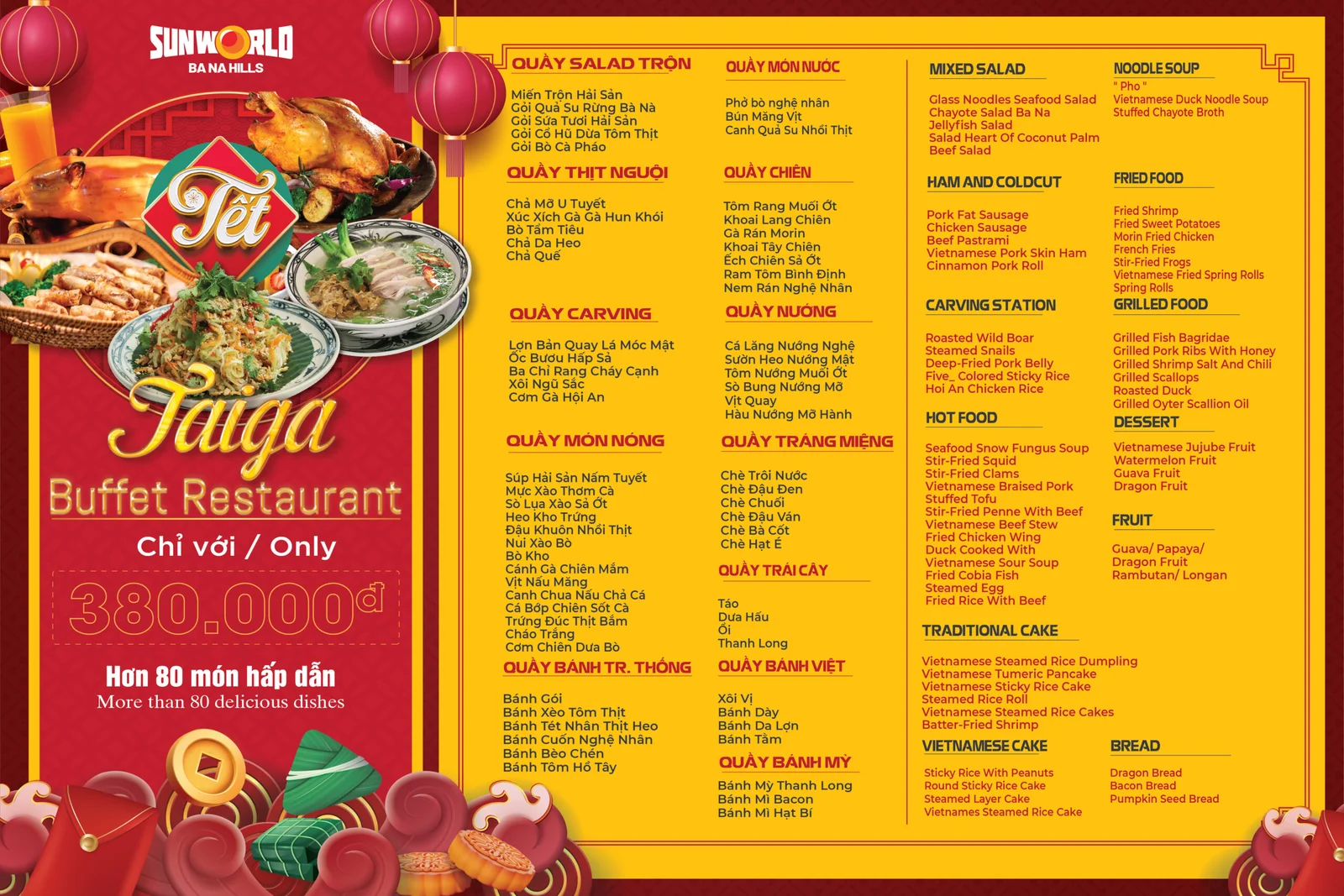 menu nhà hàng taiga buffet