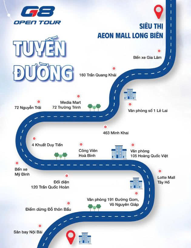 Danh sách các điểm đón trả khách của nhà xe G8 Open Tour tại Hà Nội đi Sapa