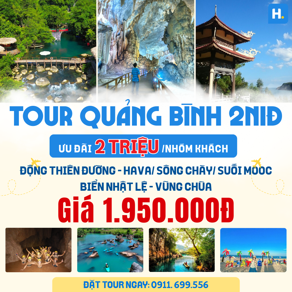 TOUR QUẢNG BÌNH 2N1Đ: Biển Nhật Lệ - Phong Nha Kẻ Bang - Thành cổ Quảng Trị
