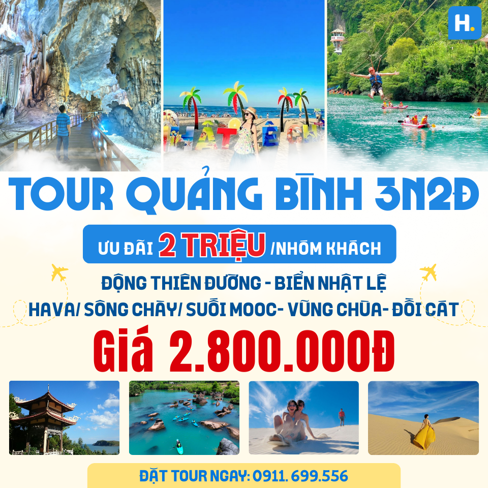 TOUR QUẢNG BÌNH 3N2Đ:  Trải Nghiệm Quảng Bình trọn vẹn