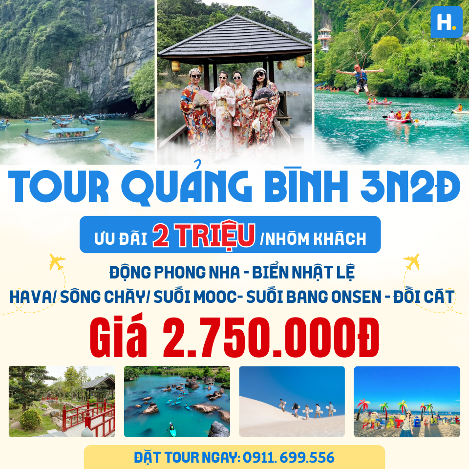 TOUR QUẢNG BÌNH 3N2Đ:  Nghỉ Dưỡng Suối Bang Onsen – Chạm Vào Di Sản Phong Nha