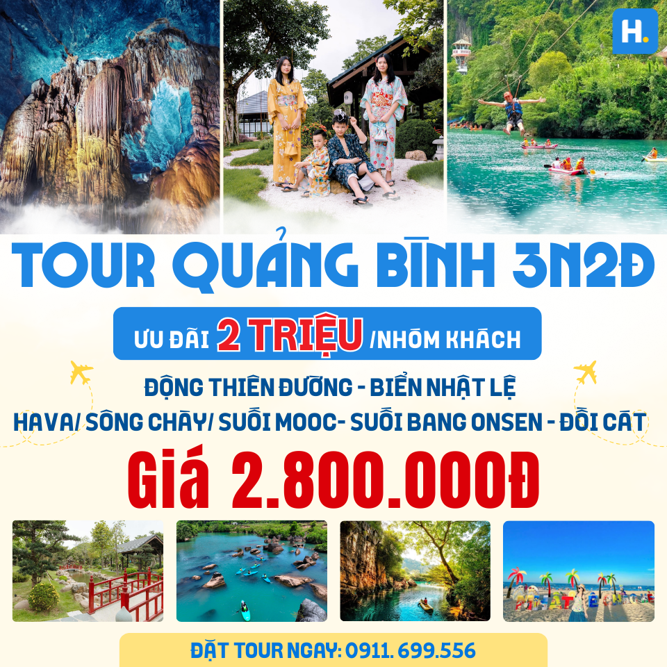TOUR QUẢNG BÌNH 3N2Đ : Biển Thiên Cầm Hà Tĩnh -  Quảng Bình