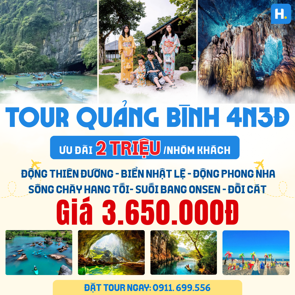 TOUR QUẢNG BÌNH 3N2Đ: Hà Nội - Quảng Bình ( phương tiện Máy bay).